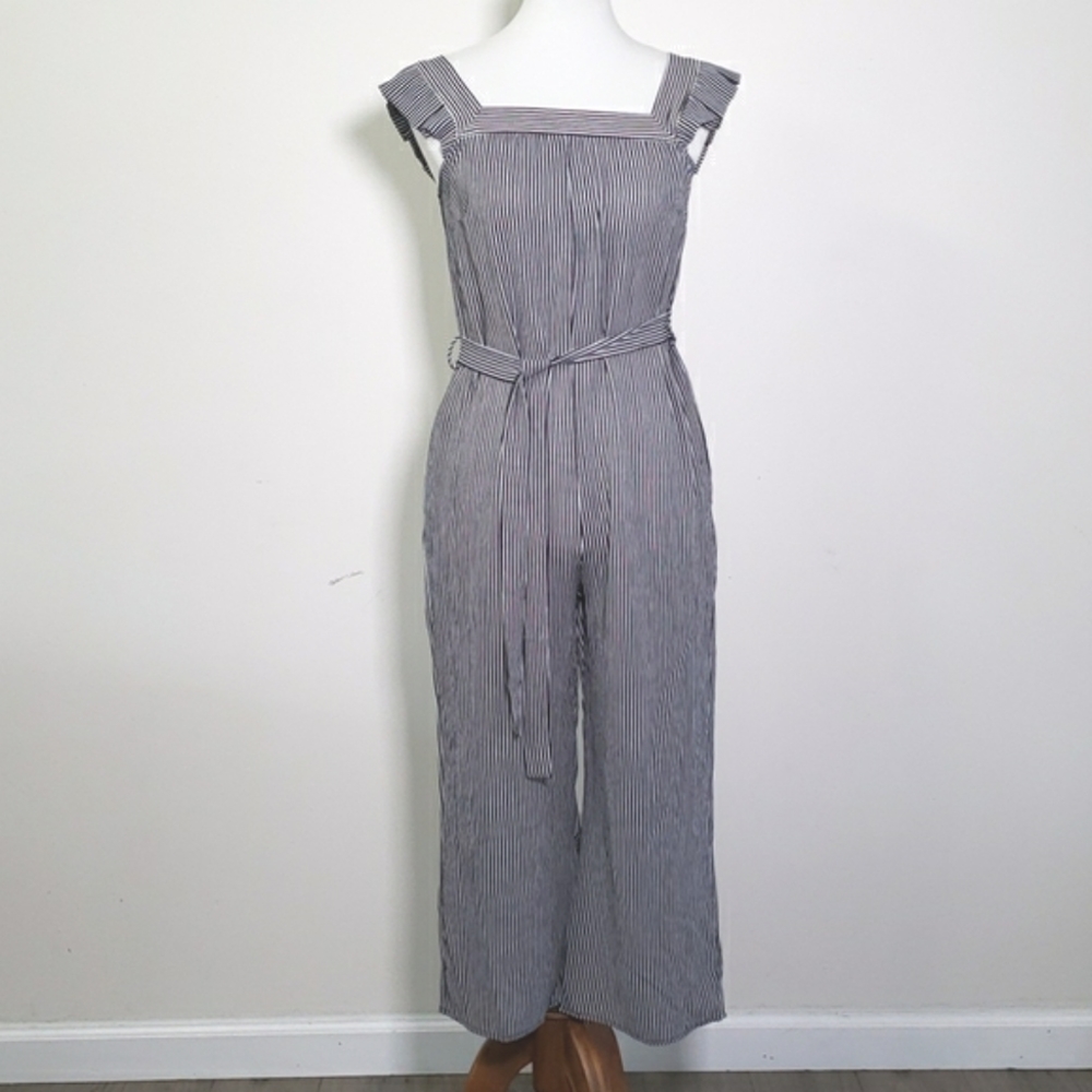Monteau Blue And White Striped Romper Jumpsuit Size Flutter Sleeves